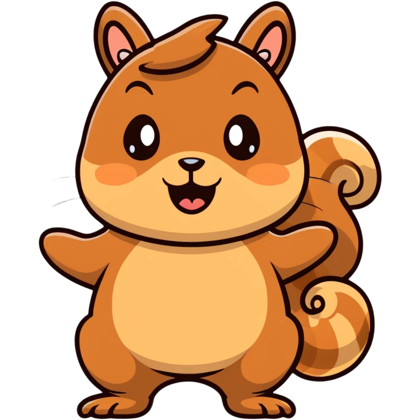 Cartoon squirrel with light brown fur, pointy ears, bushy tail, chubby cheeks with a large puddle of drool dripping from wide open mouth, extremely hungry emoji