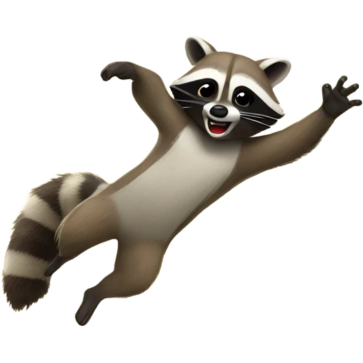 Raccoon doing a flying side kick emoji