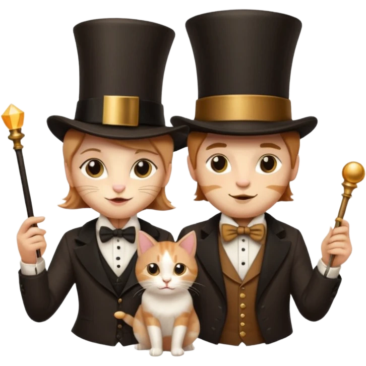 magician couple and their pet cat emoji