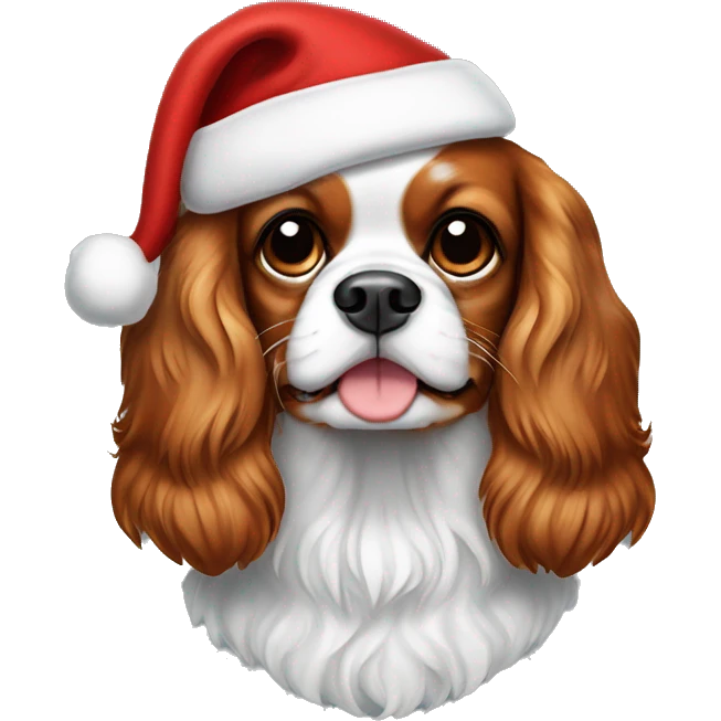 Blenheim Cavalier King Charles Spaniel dog with a Santa hat emoji
