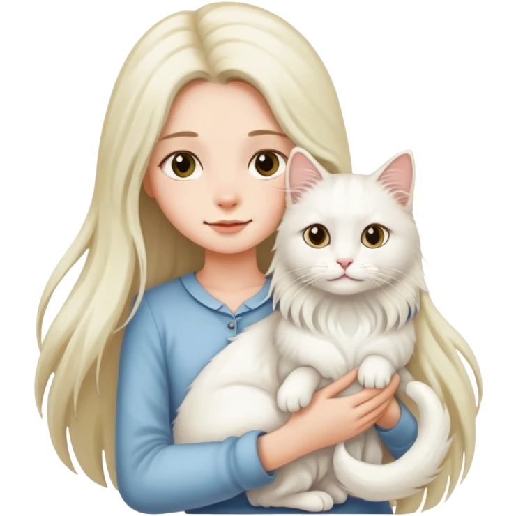 A long-haired girl holding a long-haired white cat emoji