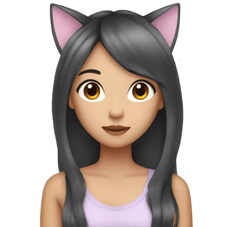 2 Asian girl with long hair with cat ears emoji