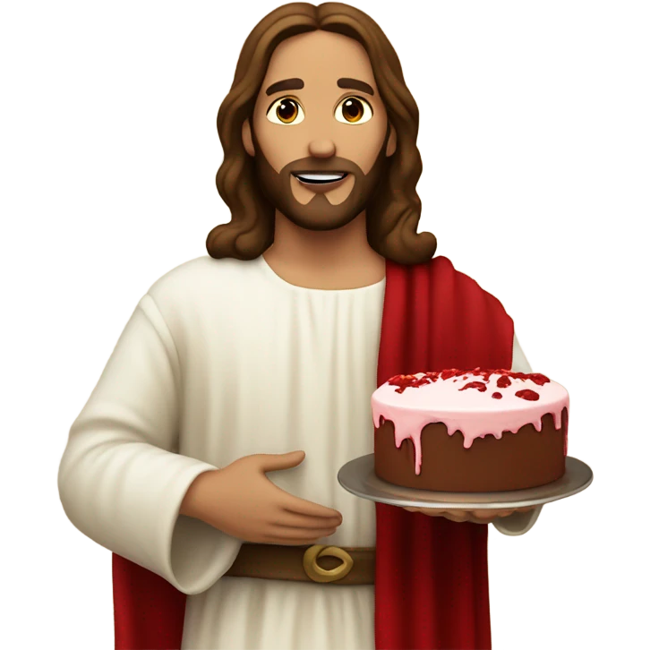 Jesus holding red velvet cake emoji