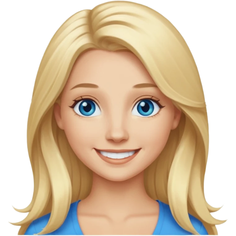 Shannon Bex with long blonde hair, blue eyes emoji