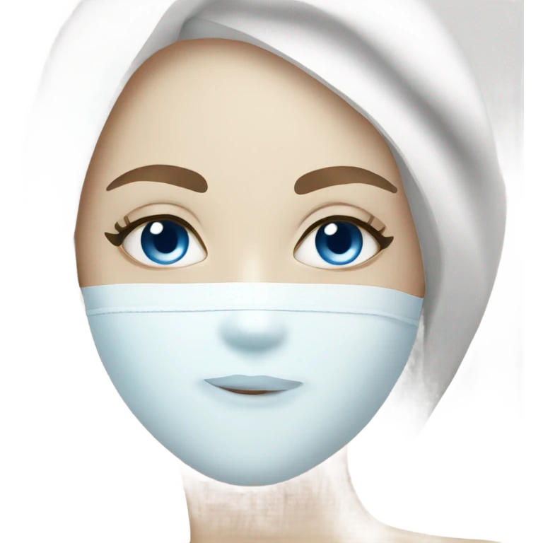 Lady with blue eyes white face mask spa beauty full face relaxing emoji