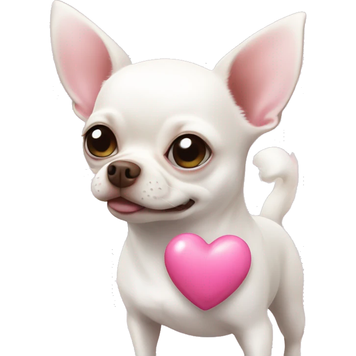 Fat white chihuahua with a pink heart beside it emoji
