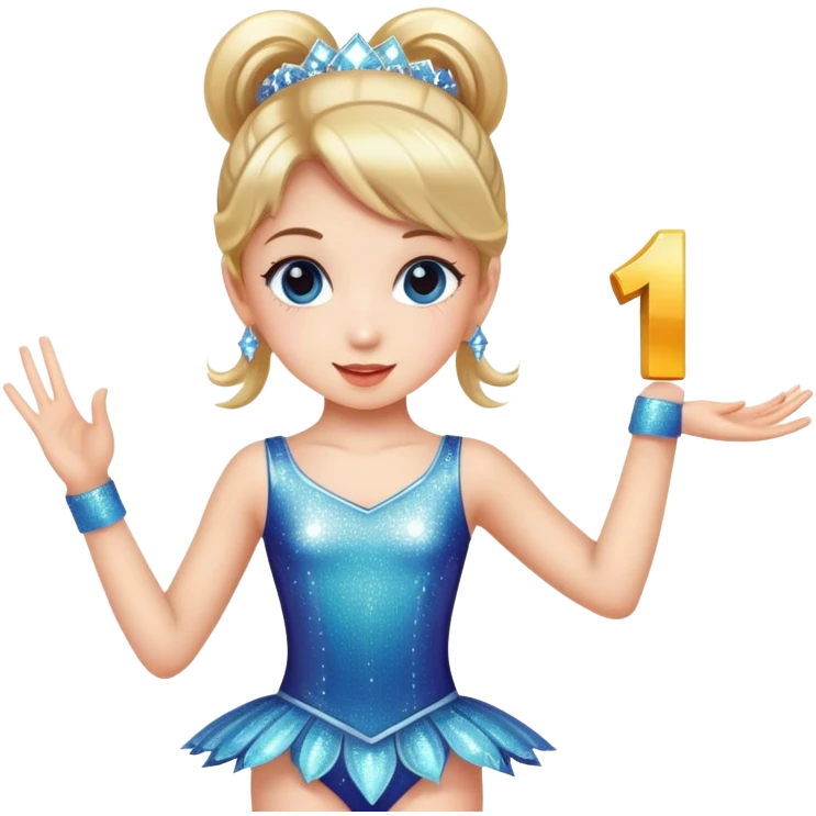 Girl in dance costume holding number 1 emoji