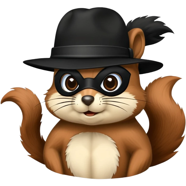A squirrel wearing a black mask and black hat like Zorro emoji