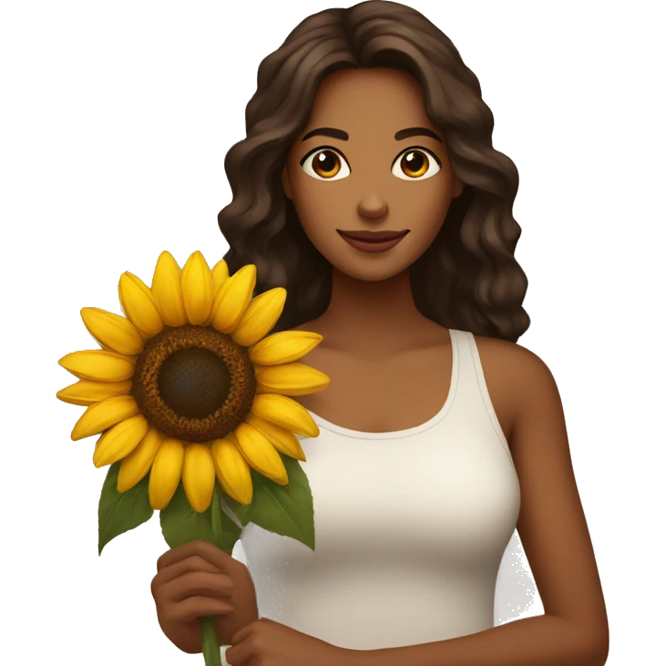 Gorgeous brown woman holding a sunflower emoji