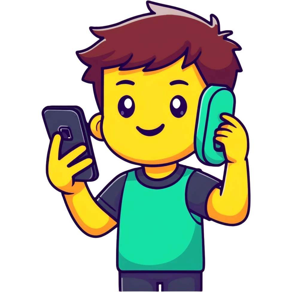 cheerful cartoon teenager holding a phone with 'Tax Refund!' notification, sparkling eyes, vibrant colors emoji