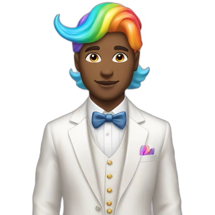 Posh-boy-with-white-suit-and-rainbow-unicorn-hat emoji