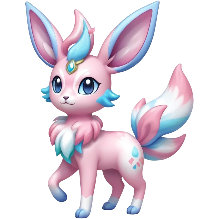 Shiny Exotic Colorful Ethereal Sparkly Sylveon-Flaaffy-Amaura-Aurorus-Fakémon-hybrid-creature (full body)  emoji