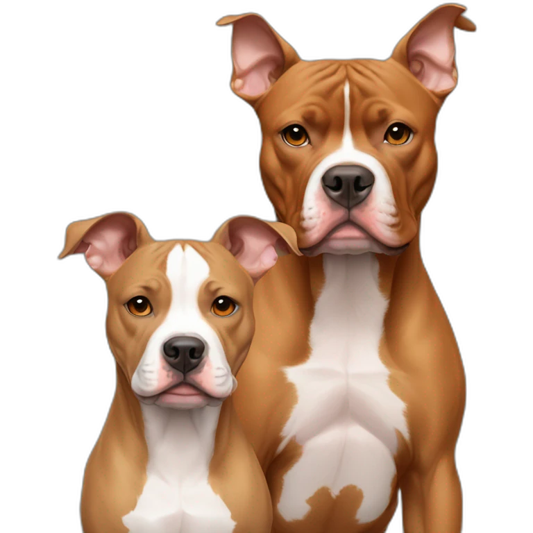 One fawn colored pitbull looks like a deer with white stripe on her face next to one copper colored pitbull boxer emoji