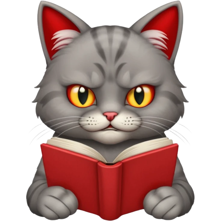  1 angry Cat reading book + flower emoji