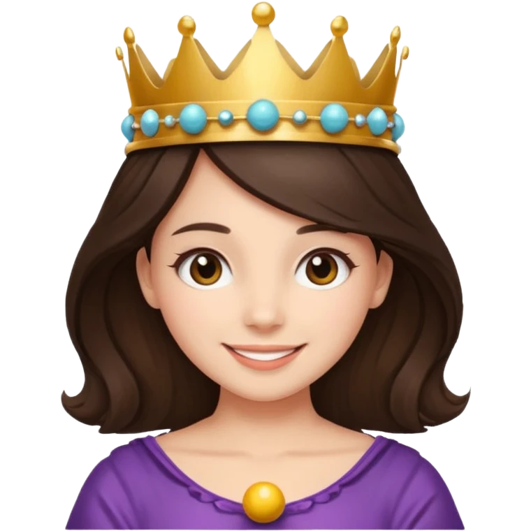 A brunette hair girl with a ball's crown smiling gently. emoji