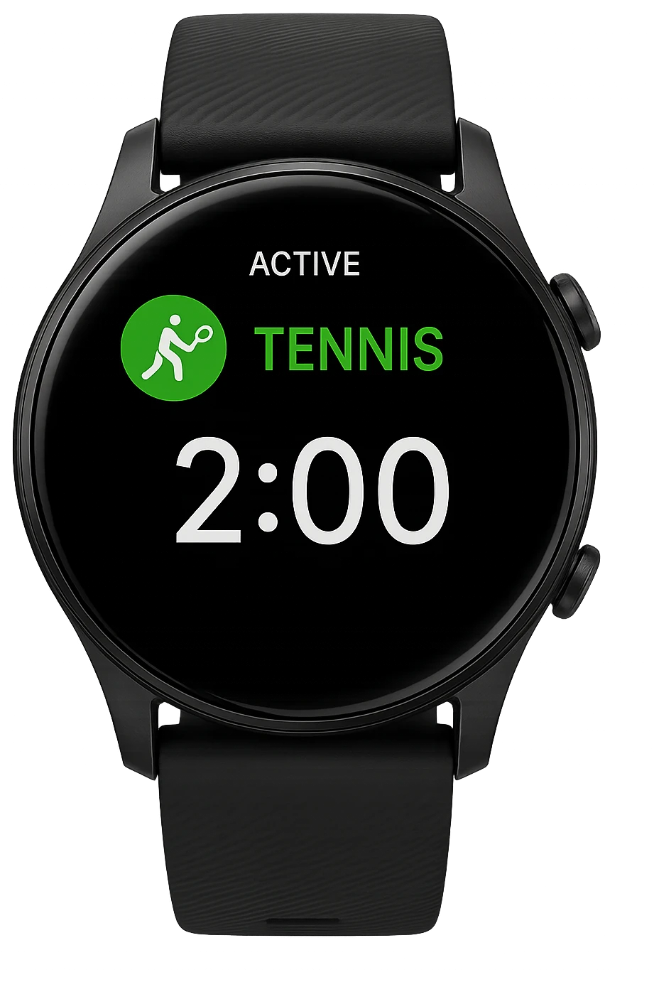 smartwatch con modalità attiva di tennis che segna 2 ore di tennis, REALISTICA 4K emoji