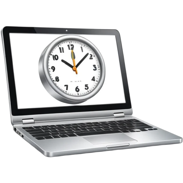 compact laptop with clock icon overlay symbolizing admin workload emoji