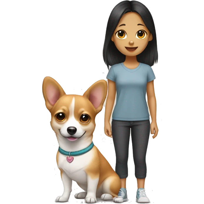 Korean girl with medium corgi-chihuahua mix  emoji