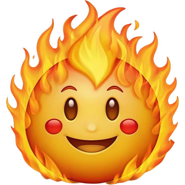 simple smiling yellow emoji in the middle of a big fire emoji