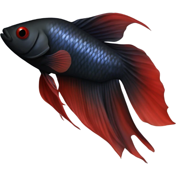 Fully Black with tiny red lines betta fish short fins emoji