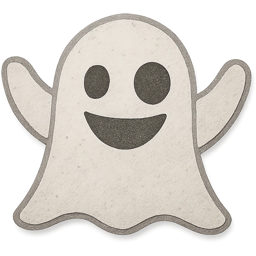 cartoon ghost emoji, paper craft style, textured, no background emoji