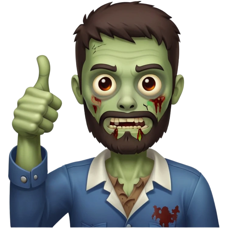 zombie with thumbs up gesture, dark brown hair and short full beard emoji