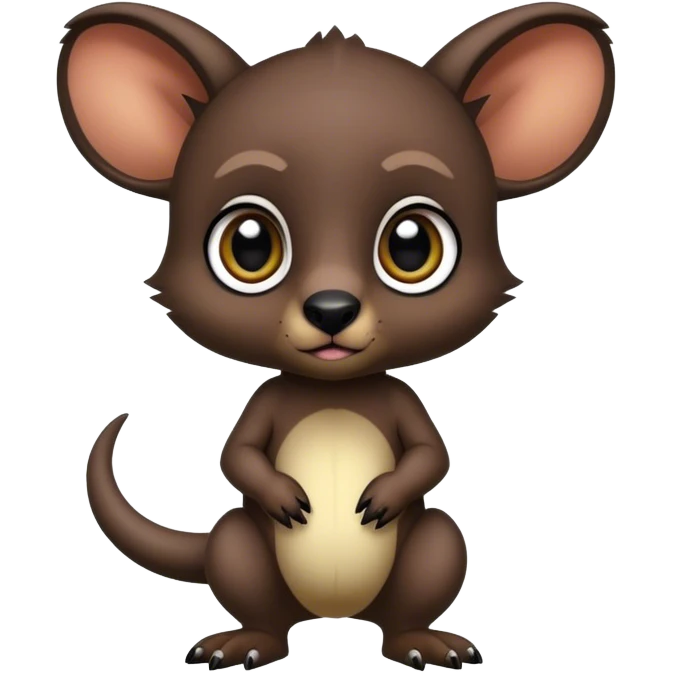Adorable dark baby edgy animal-hybrid full body, big Eyes, marsupial  emoji