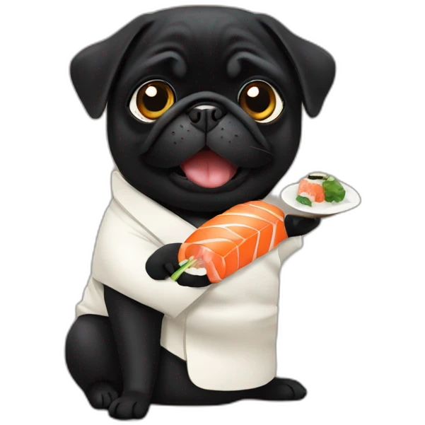 Black pug eating sushi’s emoji