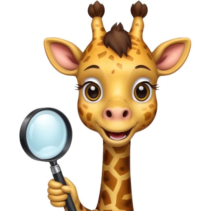curious giraffe with creepy smile and with magnifying glass emoji