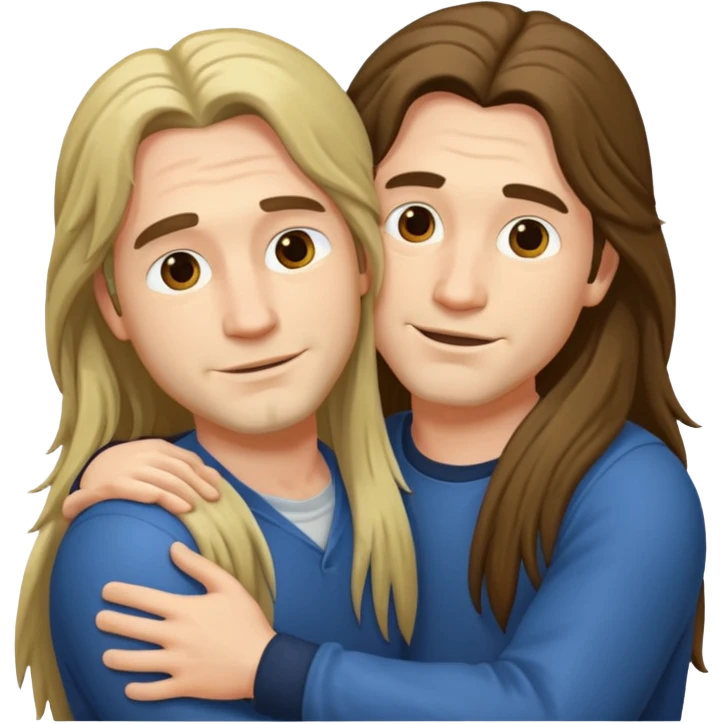 two happy men with long hair hugging  emoji