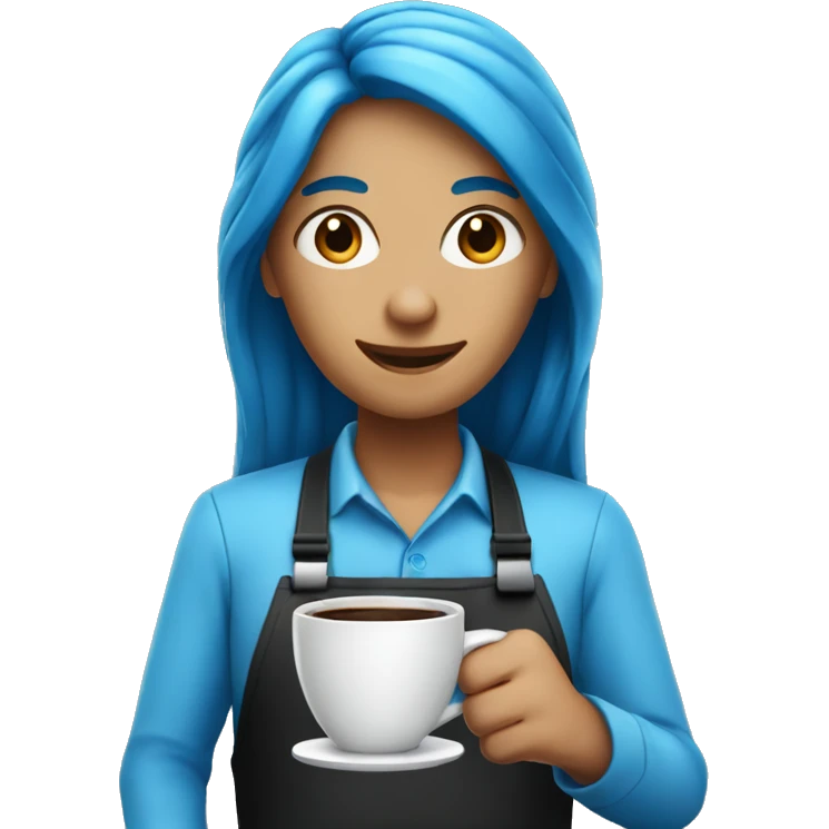 Blue long hair barista serving coffee emoji