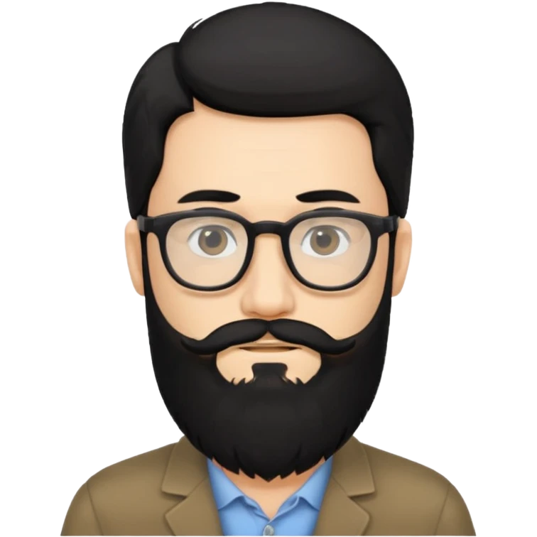 hombre con cabello negro largo barba y lentes emoji