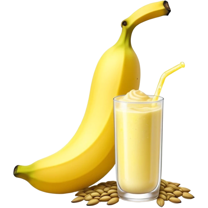 Ethereal glowing banana with celestial protein shake bottle emitting sparkles and magical floating sunflower seeds with starry aura emoji