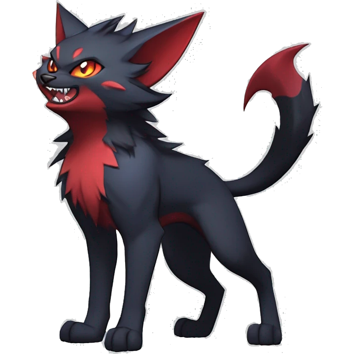   cool edgy beautiful fantasy anime-style dark animal vampiric Litten-Zoroark-Nargacuga-cat-hybrid Fakemon with big fangs and bat-ears full body emoji