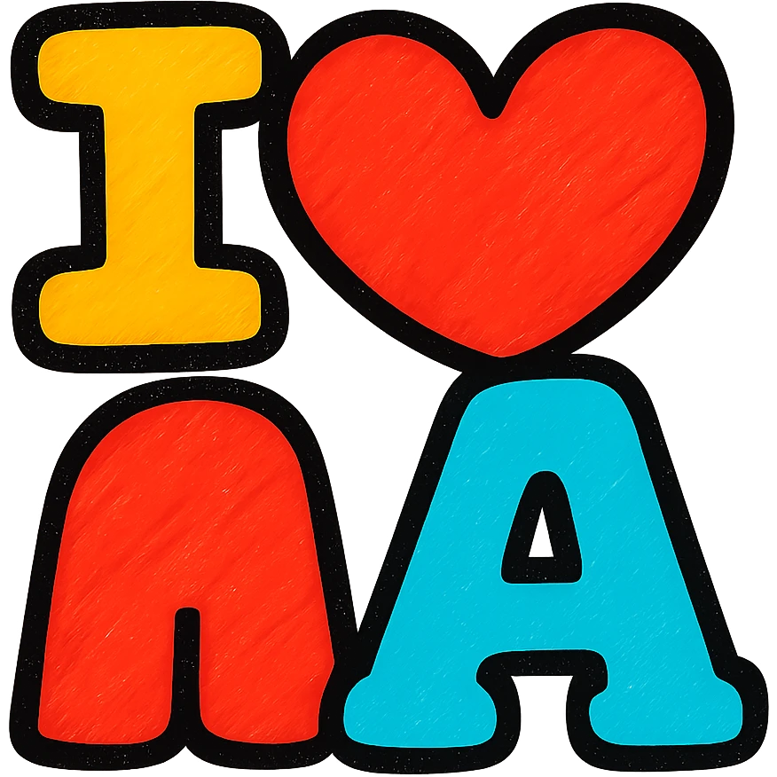 large bold 'I love A' design with a big red heart replacing the word 'love', modern eye-catching style emoji