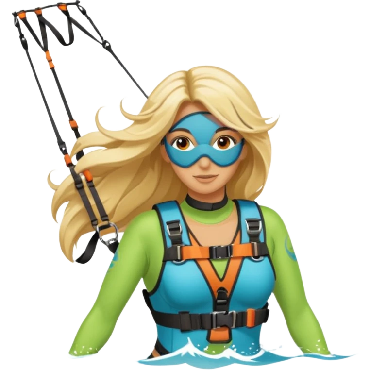 Blonde long haired ladie Kitesurfing with harness emoji
