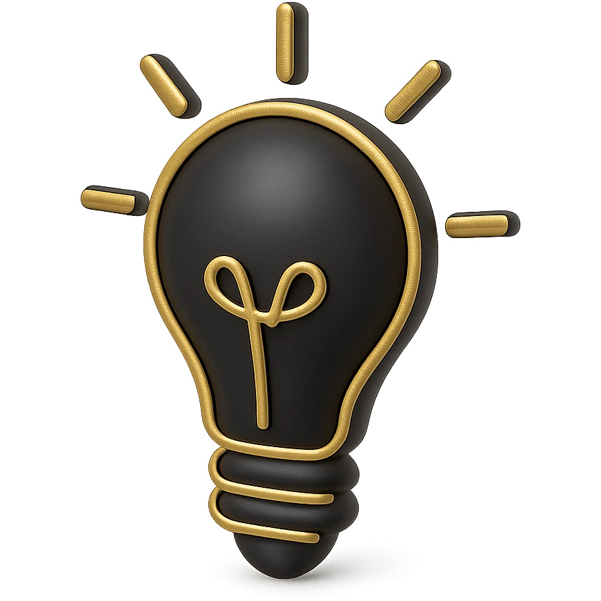 lightbulb idea icon in 3D black style emoji