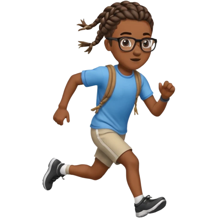 black boy with glasses and braided hair running emoji