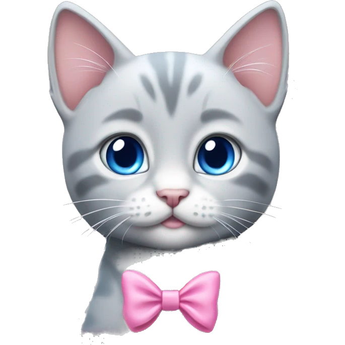 blue eyes grey kitten with pink bow on head emoji