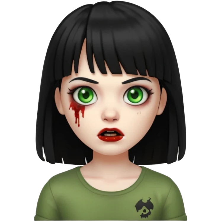A zombie girl in Apple Memoji format with long, straight black hair and bangs. emoji