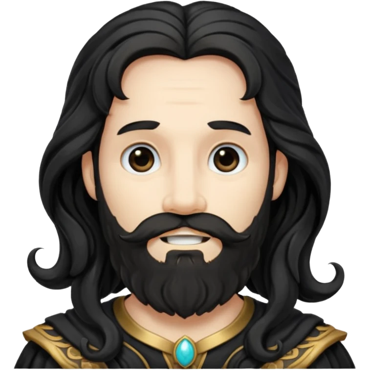 Pluto from The Olympians with long black wavy hair and beard, black stola emoji