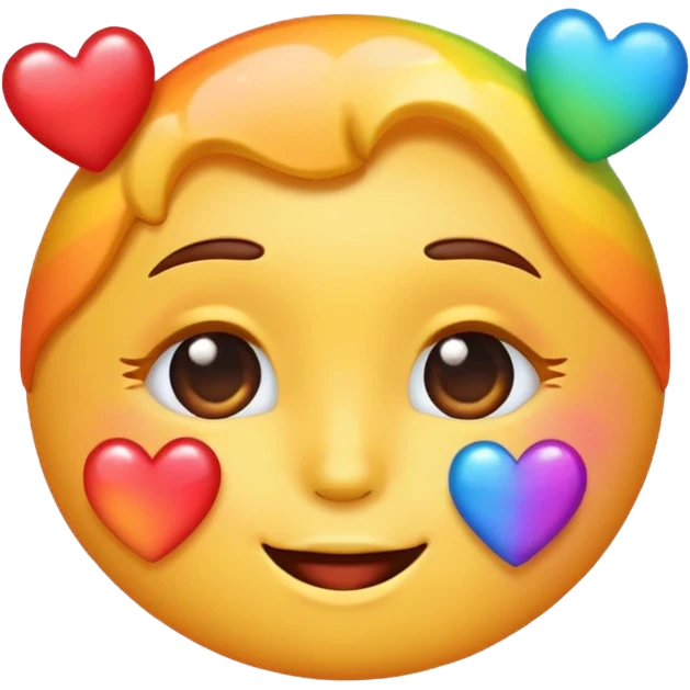 Blushing emoji with rainbow hearts emoji