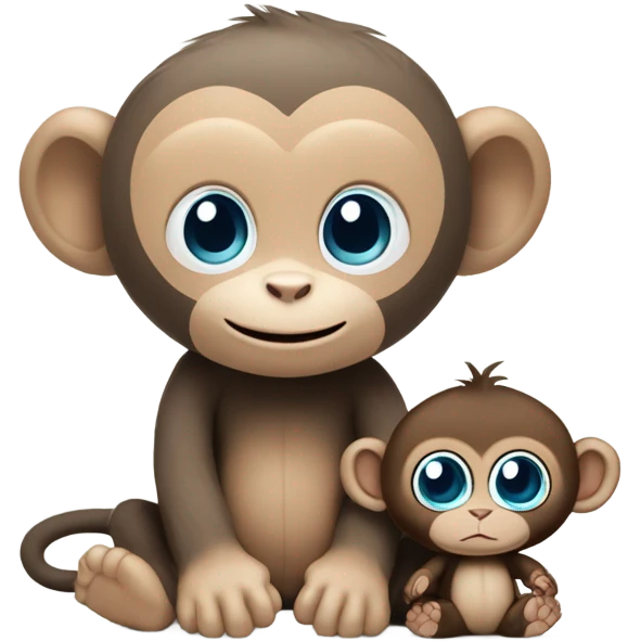 Light brown body, light blue eyes, baby monkey, jellycat stuffed animal emoji