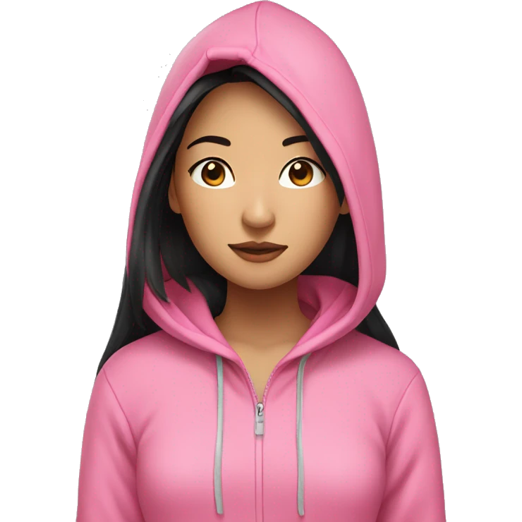 Asian girl with black long hair wear pink hoodie  emoji