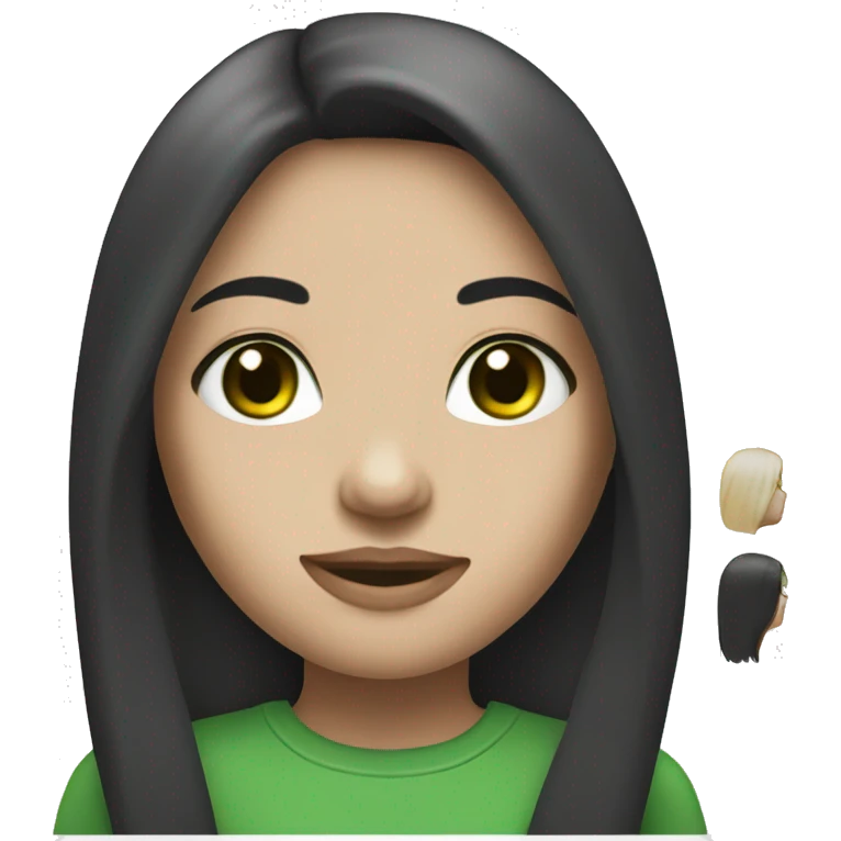 Girl with long and black and straight hair and green eyes and white skin  emoji