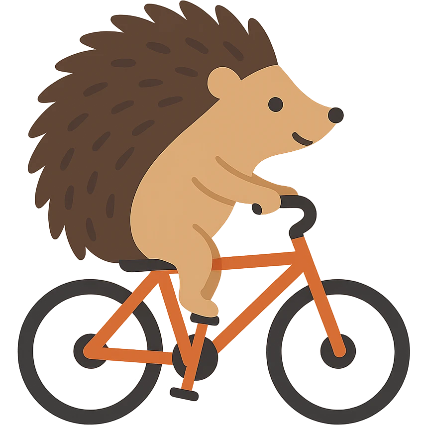 flat design style hedgehog riding a bicycle emoji
