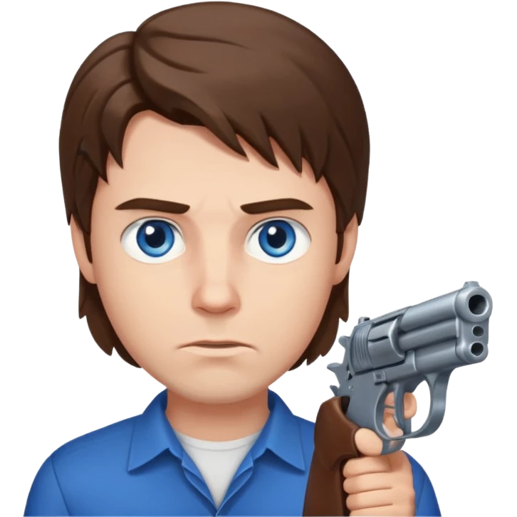 guy w medium long brown hair and blue eyes with gun to head emoji