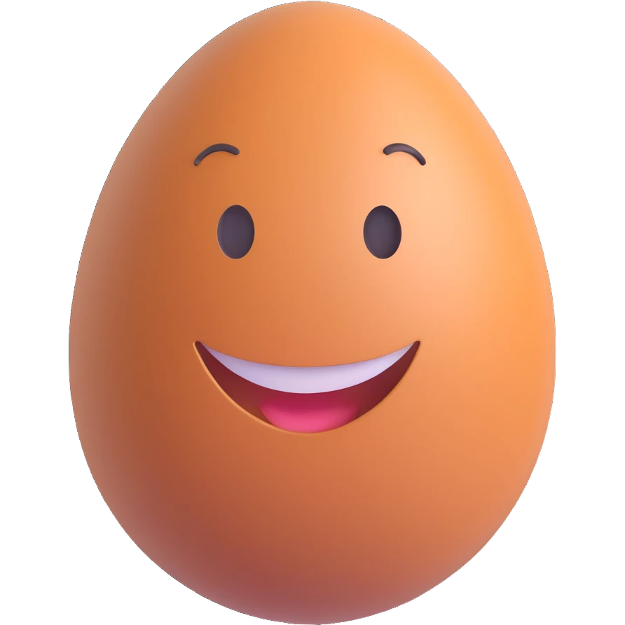 brown egg with a big smile, 3D look emoji