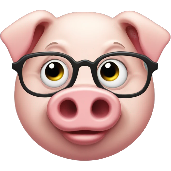 an evil pig wearing round glasses, smirk, evil smile, grin, villain, narrowed eyes emoji