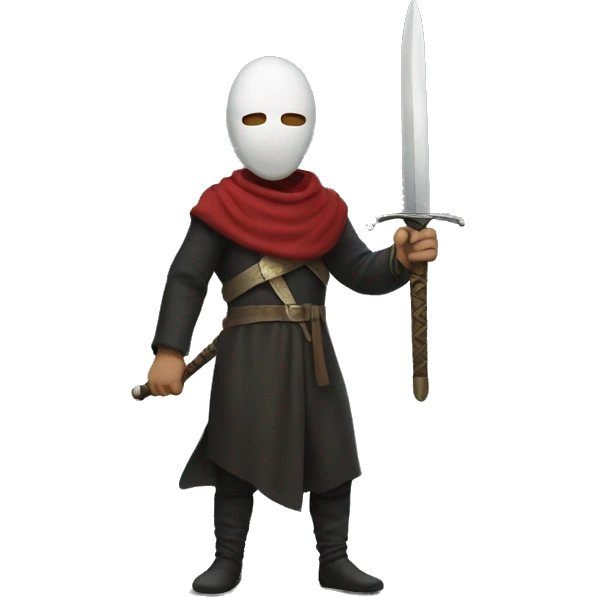 A masked man carrying a sword emoji